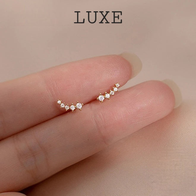 LUXE Real 925 Sterling Silver Zircon Arc Stud Earrings For Fashion Women Party Cute Fine Jewelry Minimalist Accessories