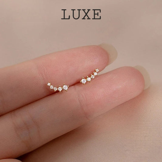 LUXE Real 925 Sterling Silver Zircon Arc Stud Earrings For Fashion Women Party Cute Fine Jewelry Minimalist Accessories