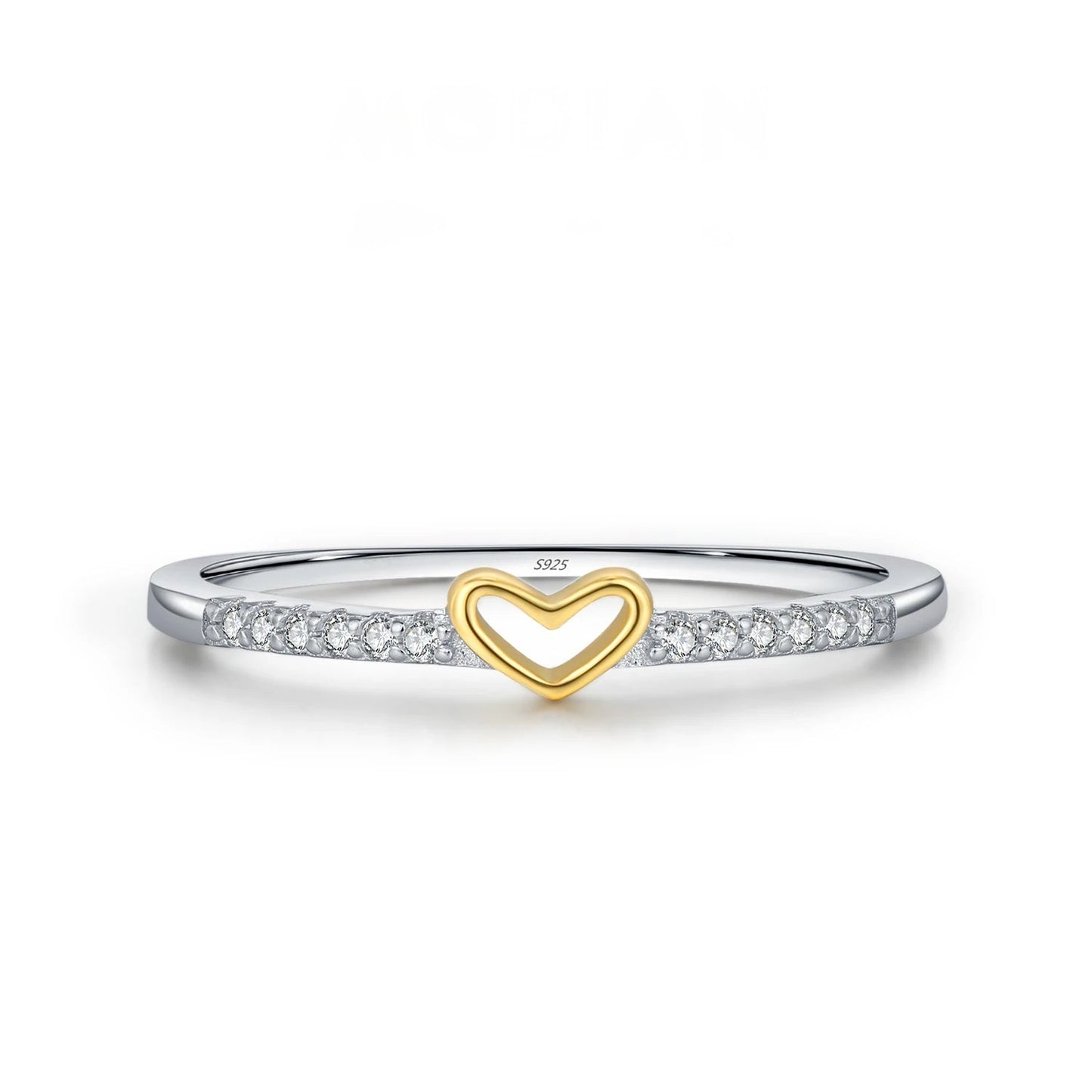 LUXE 925 Sterling Silver Simple Romantic Heart Finger Ring Trendy Metallic Contrast Design Rings For Women Fine Jewelry