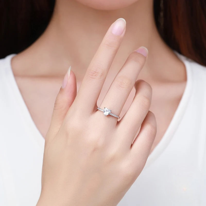 LUXE Sparkling 925 Sterling Silver Heart 1CT Clear CZ Finger Rings For Women Classic Luxury Wedding Accessories Jewelry GIFT