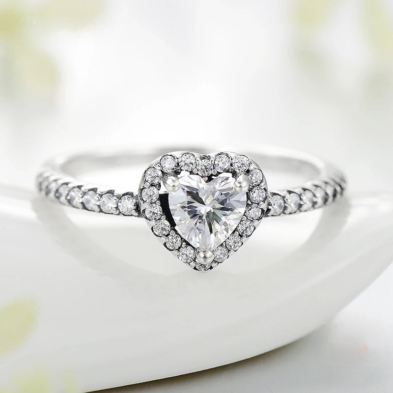 LUXE Exquisite 925 Sterling Silver Vintage Hearts AAA Clear CZ Finger Rings for Women Luxury Wedding Statement Jewelry Bijoux