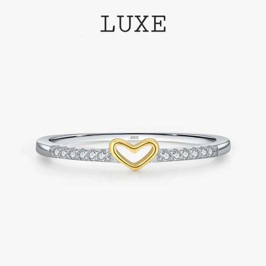 LUXE 925 Sterling Silver Simple Romantic Heart Finger Ring Trendy Metallic Contrast Design Rings For Women Fine Jewelry
