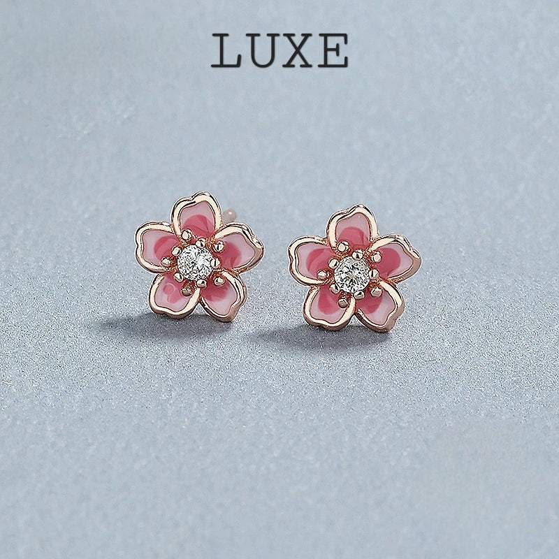 LUXE Real 925 Sterling Silver Enamel Zircon Flower Plant Stud Earrings For Women Cute Fine Jewelry Minimalist Accessories