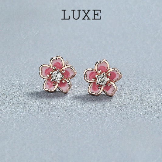 LUXE Real 925 Sterling Silver Enamel Zircon Flower Plant Stud Earrings For Women Cute Fine Jewelry Minimalist Accessories