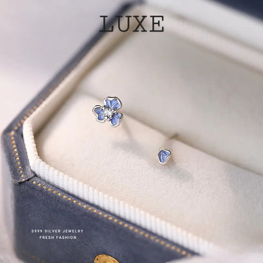 LUXE Real 925 Sterling Silver Mini Flower Piercing Stud Earrings for Women Cute Fine Jewelry Minimalist Accessories
