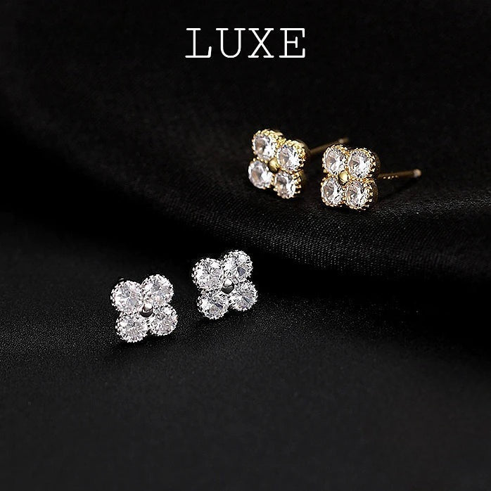 LUXE Real 925 Sterling Silver Zircon Clover Stud Earrings For Women Cute Fine Jewelry Minimalist Accessories