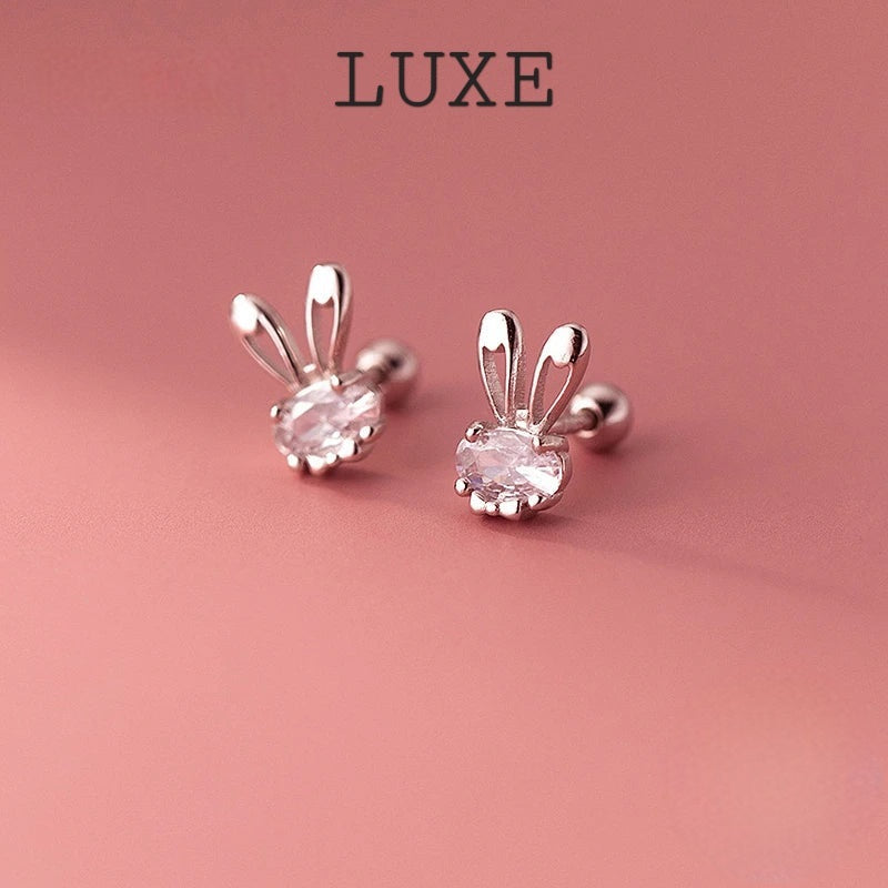 LUXE Real 925 Sterling Silver Zircon CZ Rabbit Stud Earrings For Women Party Trendy Fine Jewelry Minimalist Accessories