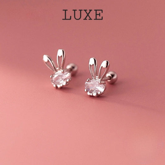 LUXE Real 925 Sterling Silver Zircon CZ Rabbit Stud Earrings For Women Party Trendy Fine Jewelry Minimalist Accessories