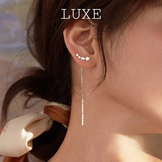 LUXE Real 925 Sterling Silver Zircon Star Tassel Drop Earrings For Fashion Women Party Fine Jewelry OL Accessories Gift